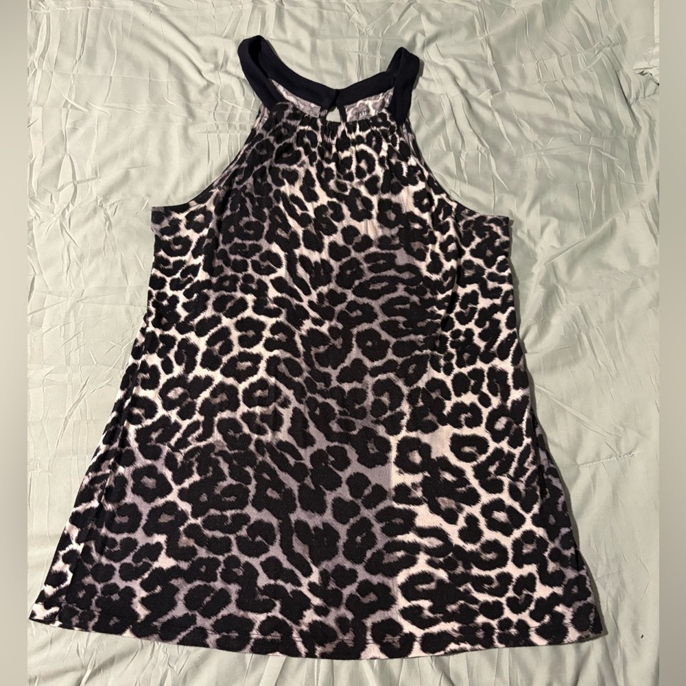 Sleeveless Leopard Print Halter Top - Black & Cream